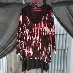 Avenue Black and Red Abstract Blouse